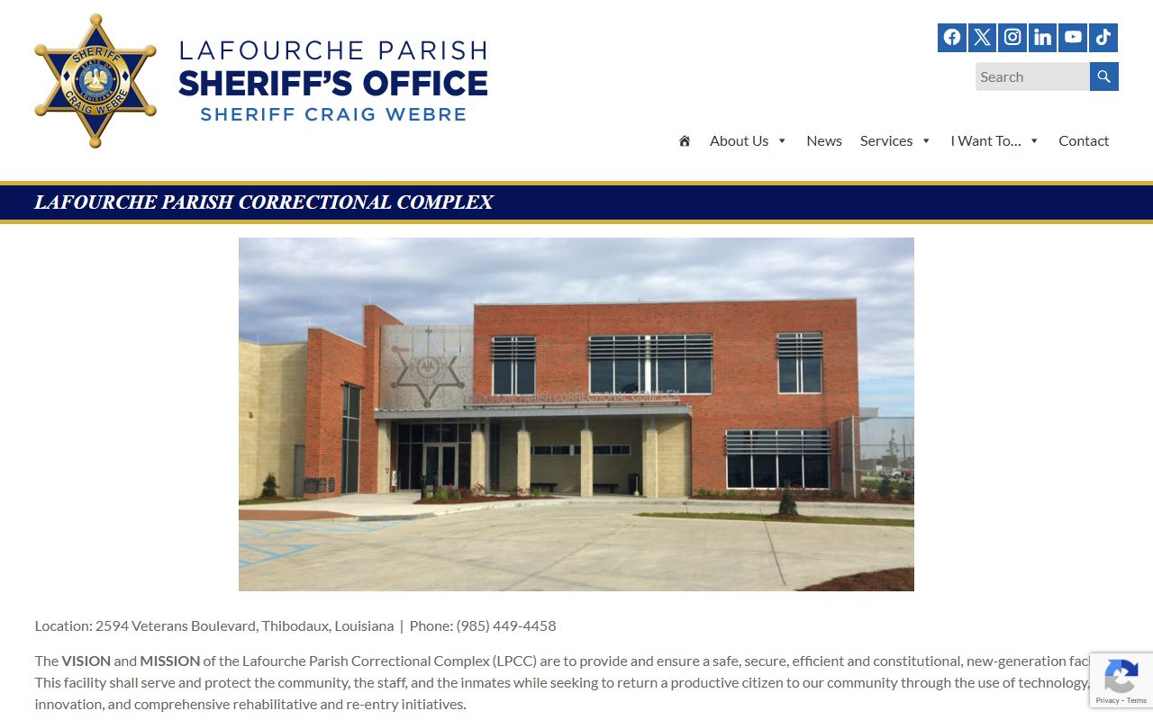 Lafourche Parish released inmates correctional complex page