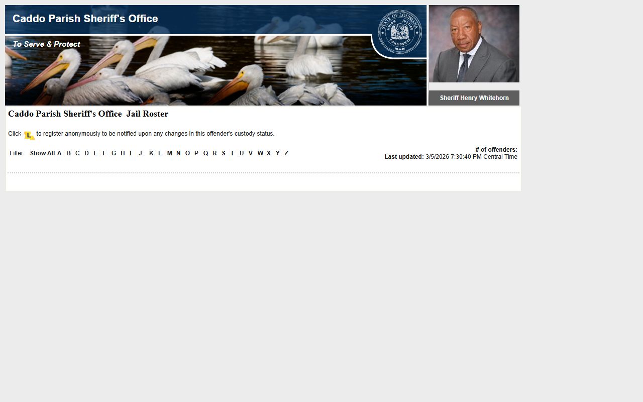 Caddo Parish VINE roster for released inmates lookup