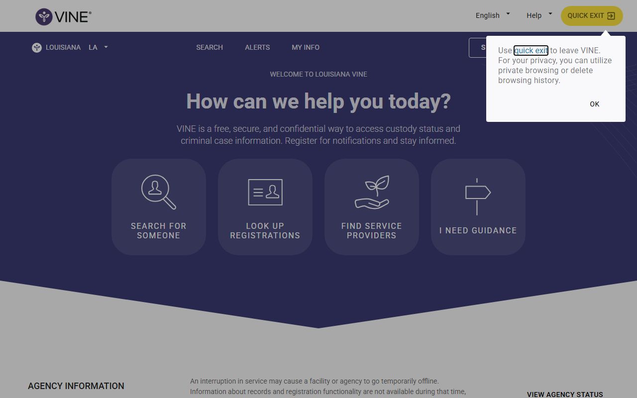 LAVNS VINE search tool for Louisiana released inmates