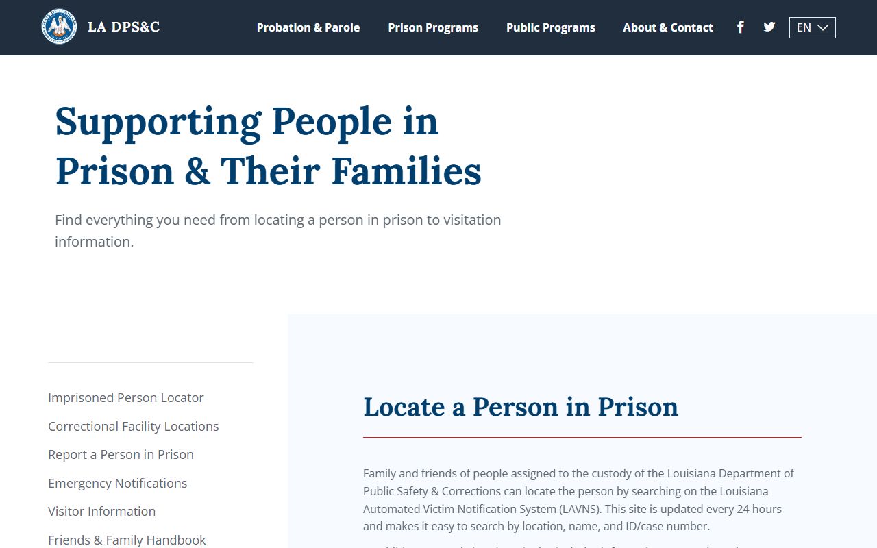 Louisiana offender information page for released inmates lookup